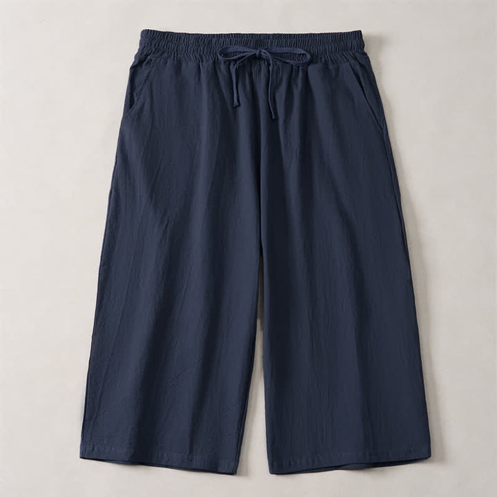 Buddha Stones Pantalones capri lisos de corte recto para hombre, estilo casual de verano, con cordón ajustable y bolsillo. - Azul medianoche - US/UK/AU44, EU54 (3XL) - image 8