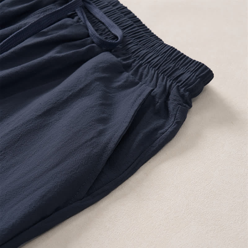 Buddha Stones Pantalones capri lisos de corte recto para hombre, estilo casual de verano, con cordón ajustable y bolsillo. - image 12