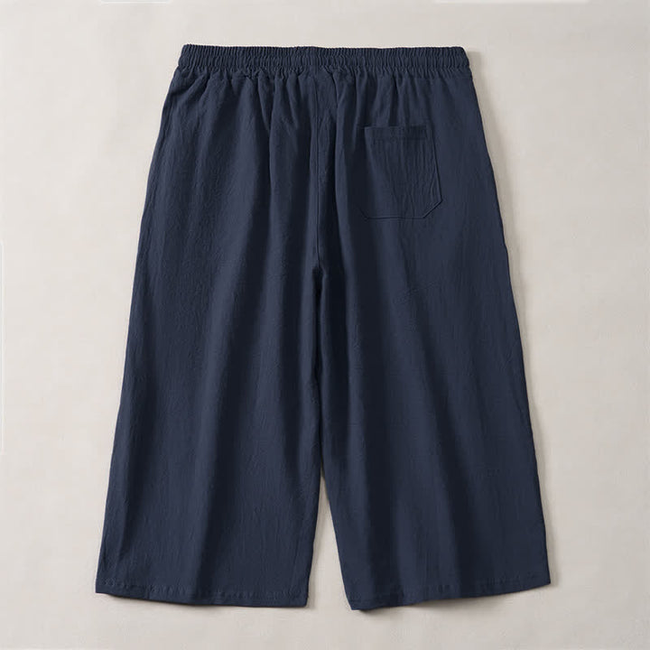 Buddha Stones Pantalones capri lisos de corte recto para hombre, estilo casual de verano, con cordón ajustable y bolsillo. - image 9