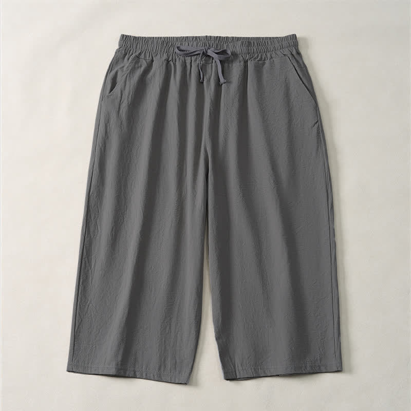 Buddha Stones Pantalones capri lisos de corte recto para hombre, estilo casual de verano, con cordón ajustable y bolsillo. - Gris oscuro - US/UK/AU44, EU54 (3XL) - image 16