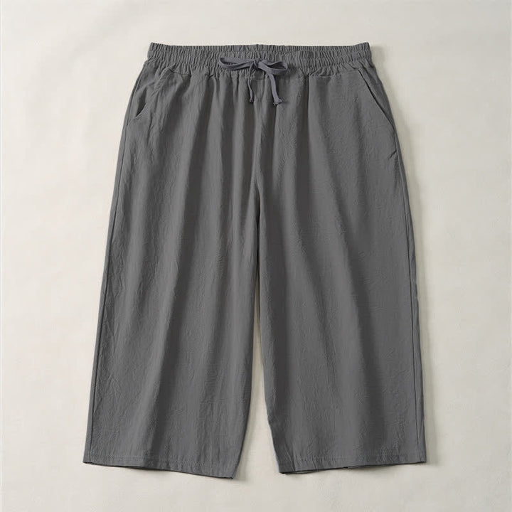 Buddha Stones Pantalones capri lisos de corte recto para hombre, estilo casual de verano, con cordón ajustable y bolsillo. - Gris oscuro - US/UK/AU44, EU54 (3XL) - image 16