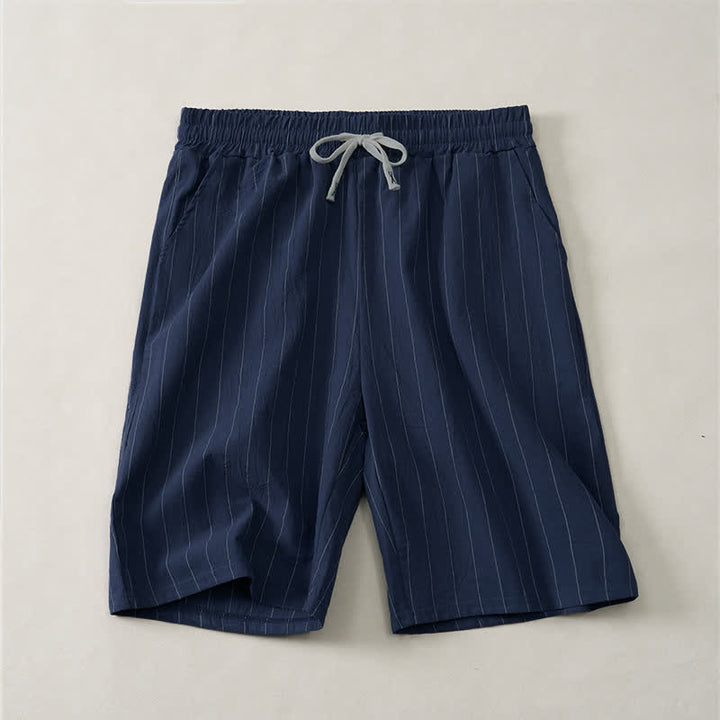 Buddha Stones Pantalones cortos de verano informales para hombre, a rayas, con cordón ajustable y bolsillos. - Azul medianoche - US/UK/AU44, EU54 (3XL) - image 0
