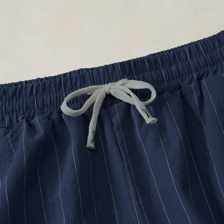 Buddha Stones Pantalones cortos de verano informales para hombre, a rayas, con cordón ajustable y bolsillos. - image 4