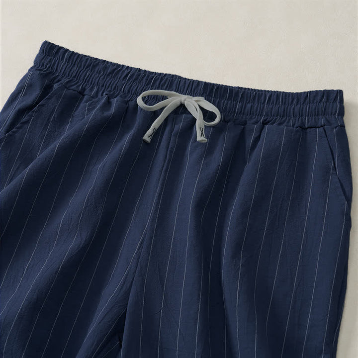Buddha Stones Pantalones cortos de verano informales para hombre, a rayas, con cordón ajustable y bolsillos. - image 2