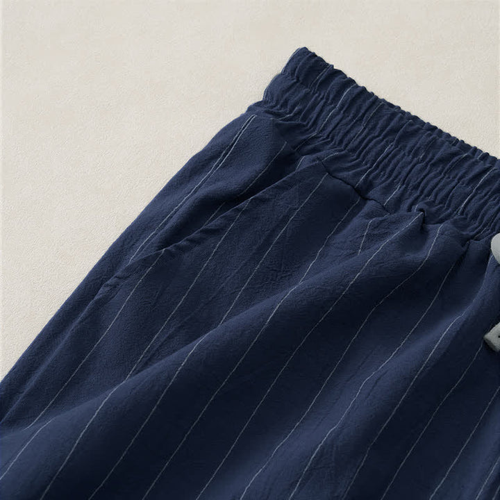 Buddha Stones Pantalones cortos de verano informales para hombre, a rayas, con cordón ajustable y bolsillos. - image 3