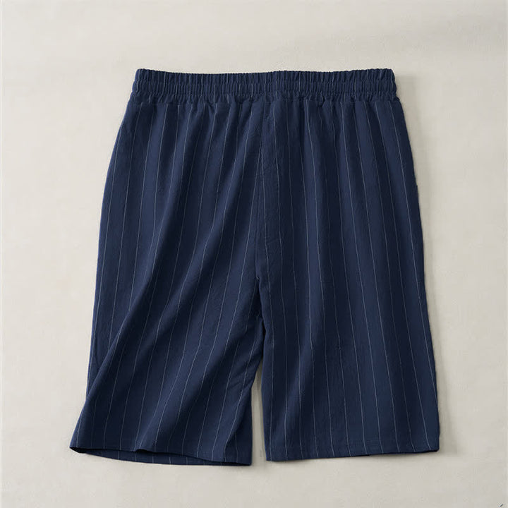 Buddha Stones Pantalones cortos de verano informales para hombre, a rayas, con cordón ajustable y bolsillos. - image 1