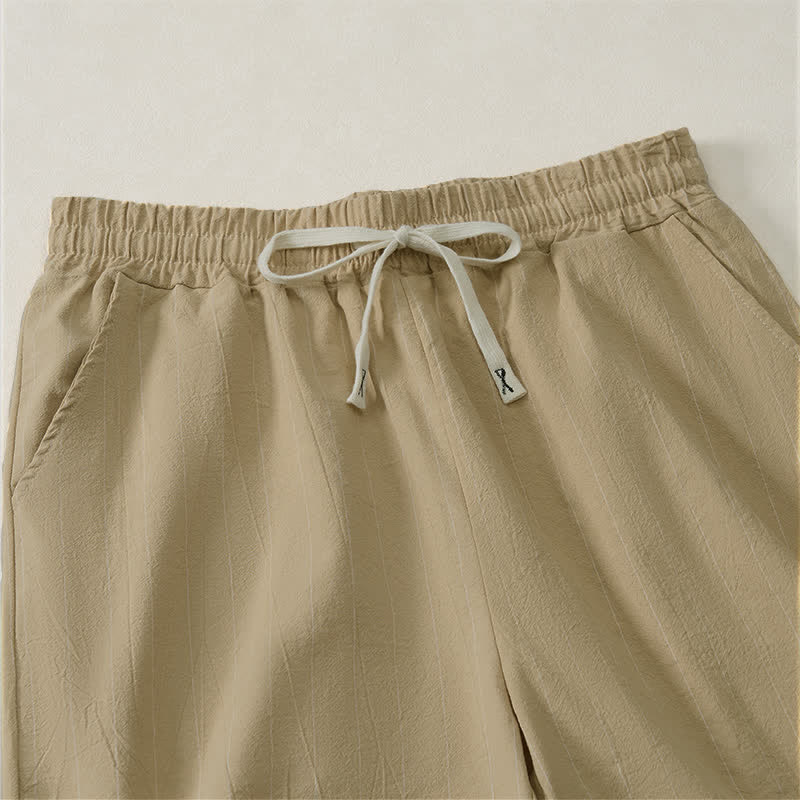 Buddha Stones Pantalones cortos de verano informales para hombre, a rayas, con cordón ajustable y bolsillos. - image 9