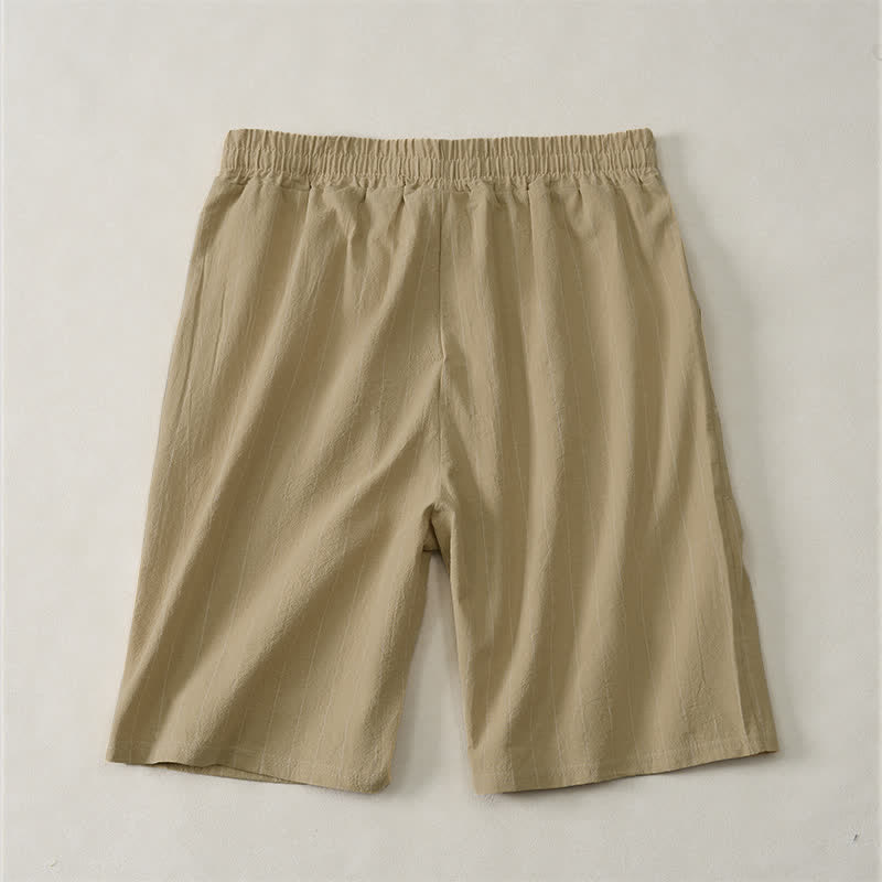 Buddha Stones Pantalones cortos de verano informales para hombre, a rayas, con cordón ajustable y bolsillos. - image 8
