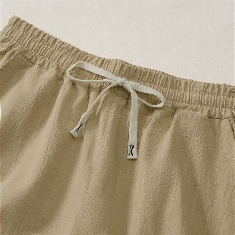 Buddha Stones Pantalones cortos de verano informales para hombre, a rayas, con cordón ajustable y bolsillos. - image 11