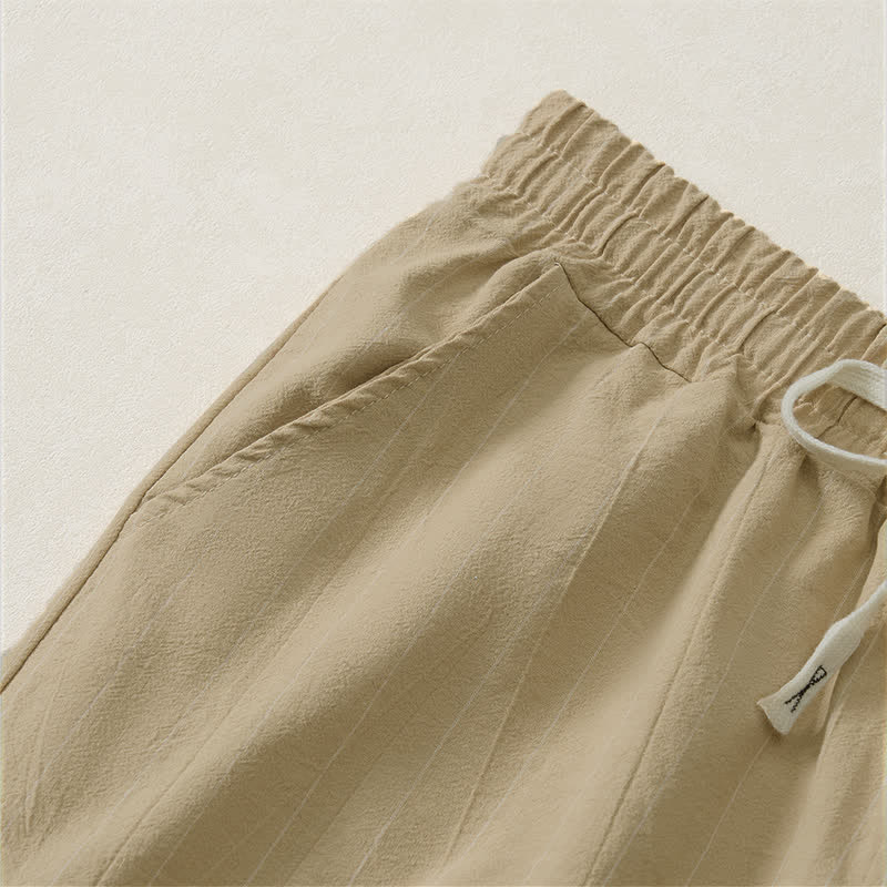 Buddha Stones Pantalones cortos de verano informales para hombre, a rayas, con cordón ajustable y bolsillos. - image 10