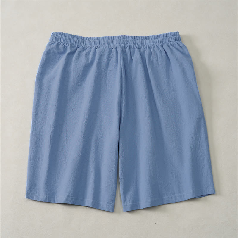 Buddha Stones Pantalones cortos de verano informales de algodón liso con cordón ajustable y bolsillos para hombre. - image 1