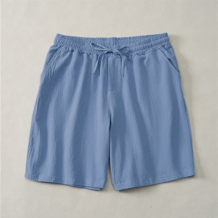 Buddha Stones Pantalones cortos de verano informales de algodón liso con cordón ajustable y bolsillos para hombre. - Azul aciano - US/UK/AU44，EU54 (3XL) - image 0