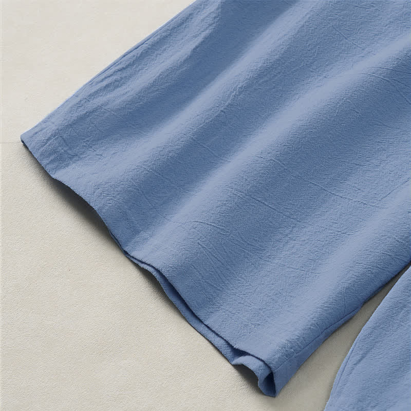 Buddha Stones Pantalones cortos de verano informales de algodón liso con cordón ajustable y bolsillos para hombre. - image 5