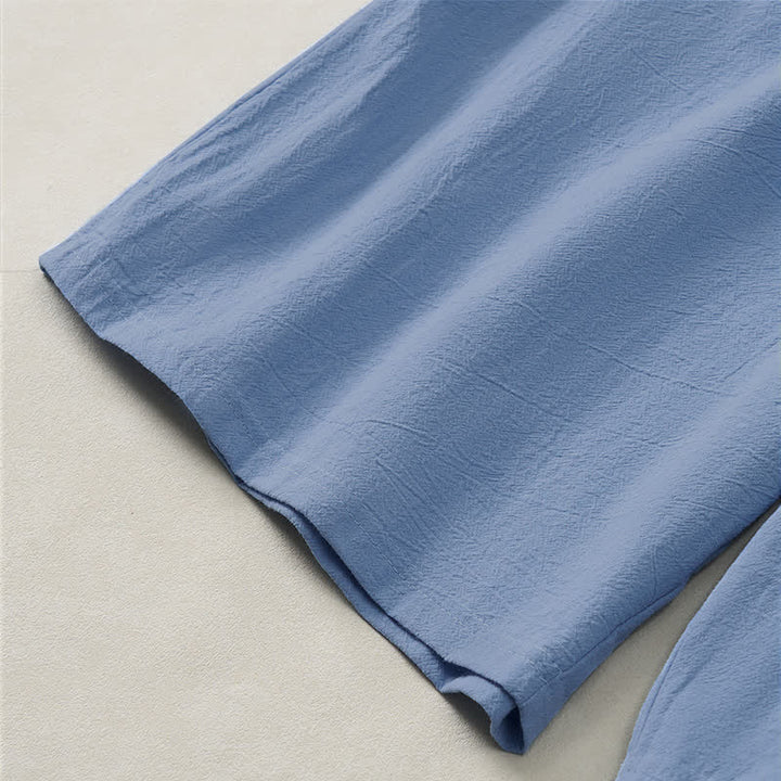 Buddha Stones Pantalones cortos de verano informales de algodón liso con cordón ajustable y bolsillos para hombre. - image 5
