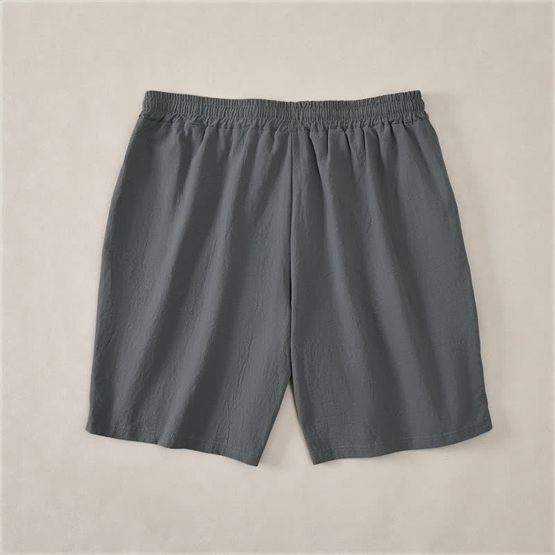 Buddha Stones Pantalones cortos de verano informales de algodón liso con cordón ajustable y bolsillos para hombre. - image 8