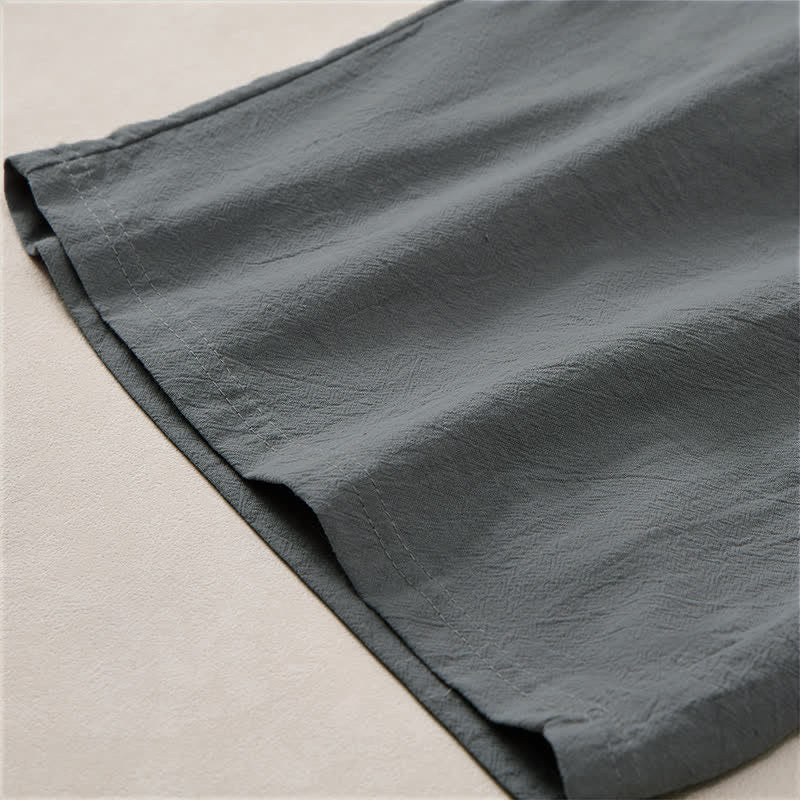 Buddha Stones Pantalones cortos de verano informales de algodón liso con cordón ajustable y bolsillos para hombre. - image 12