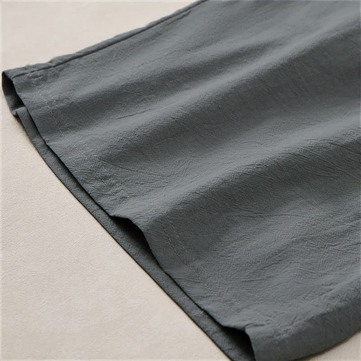 Buddha Stones Pantalones cortos de verano informales de algodón liso con cordón ajustable y bolsillos para hombre. - image 12