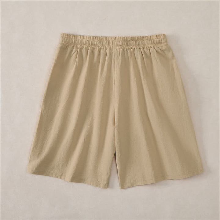 Buddha Stones Pantalones cortos de verano informales de algodón liso con cordón ajustable y bolsillos para hombre. - image 17