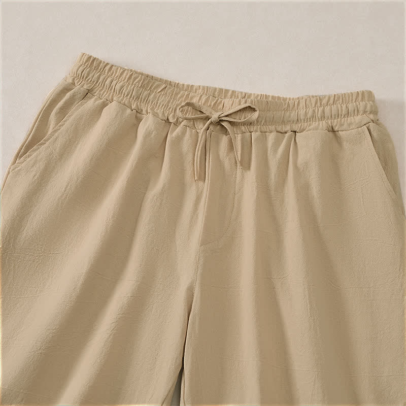 Buddha Stones Pantalones cortos de verano informales de algodón liso con cordón ajustable y bolsillos para hombre. - image 18