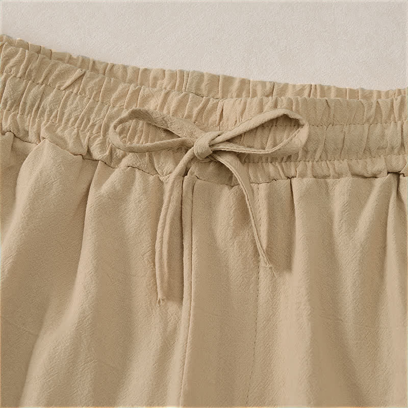 Buddha Stones Pantalones cortos de verano informales de algodón liso con cordón ajustable y bolsillos para hombre. - image 19