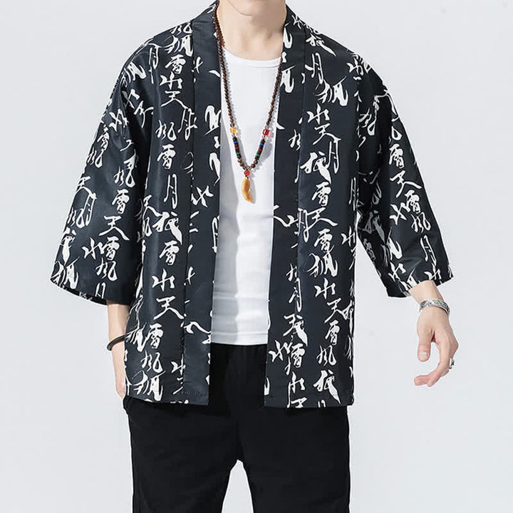 Buddha Stones Kimono de verano informal vintage con estampado de olas y grullas, estilo kimono para hombre. - Negro - US/UK/AU46, EU56 (5XL) - image 10