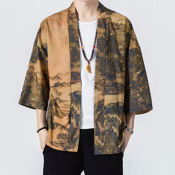 Buddha Stones Kimono de verano informal vintage con estampado de olas y grullas, estilo kimono para hombre. - Perú - US/UK/AU46, EU56 (5XL) - image 7