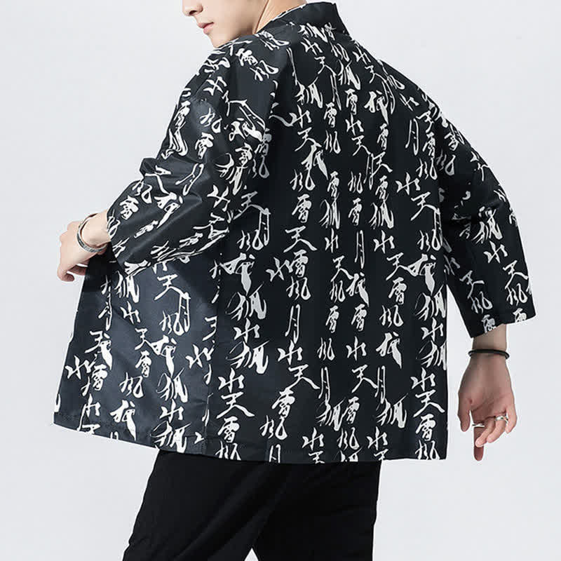 Buddha Stones Kimono de verano informal vintage con estampado de olas y grullas, estilo kimono para hombre. - image 12