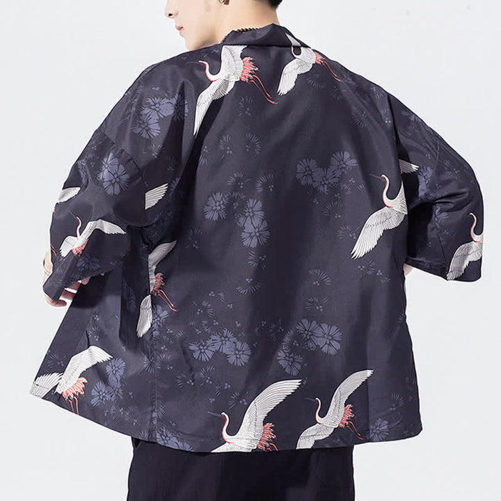 Buddha Stones Kimono de verano informal vintage con estampado de olas y grullas, estilo kimono para hombre. - image 6