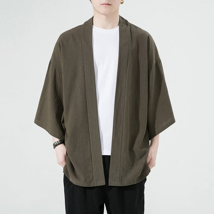 Buddha Stones Kimono de verano informal minimalista liso para hombre - Verde oliva - US/UK/AU46, EU56 (5XL) - image 2
