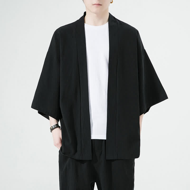 Buddha Stones Kimono de verano informal minimalista liso para hombre - Negro - US/UK/AU46, EU56 (5XL) - image 1