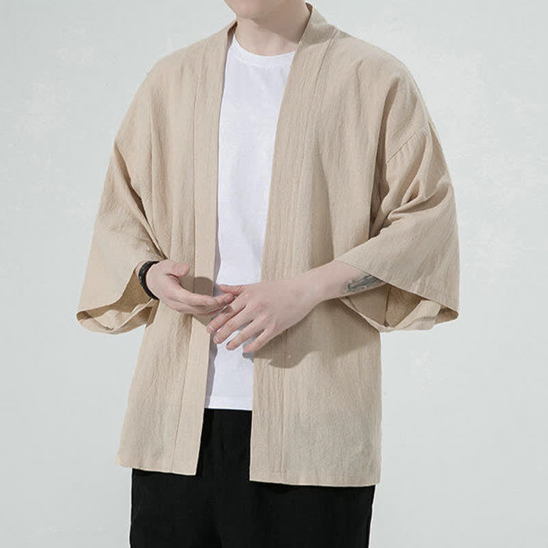 Buddha Stones Kimono de verano informal minimalista liso para hombre - image 7