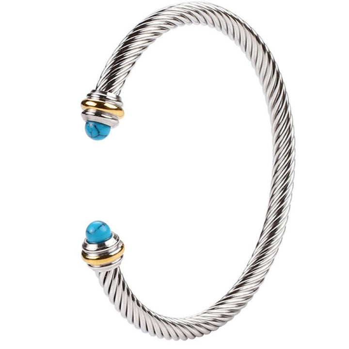 Buddha Stones Pulsera abierta de cobre, turquesa y ónix negro con diseño de espiral. - image 3