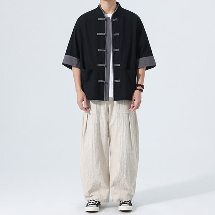 Buddha Stones Camisas de manga corta de algodón liso para hombre, estilo Tang, con botones de rana, de verano y bolsillo. - image 22