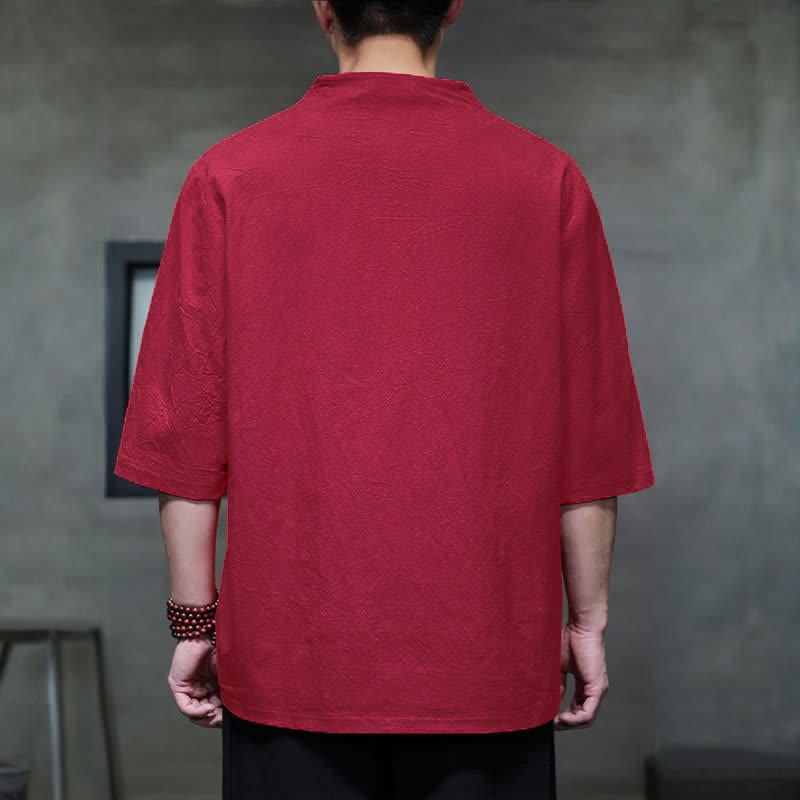 Buddha Stones Camisas de manga corta para hombre, estilo Tang casual de verano, con cuello mandarín y color liso. - image 12