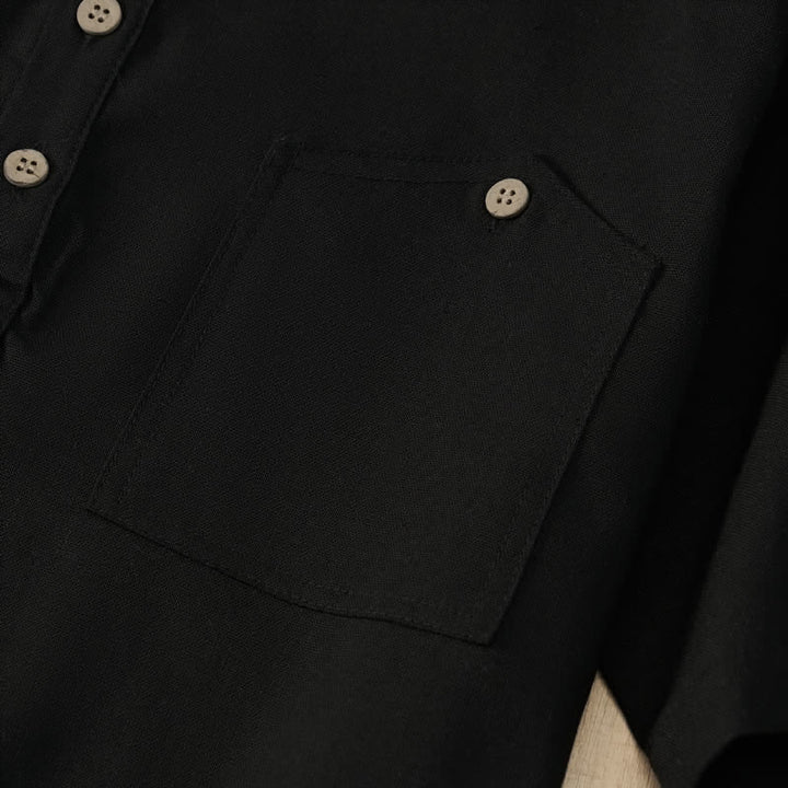 Buddha Stones Camisas de manga corta para hombre de estilo Tang casual de verano con cuello mandarín y bolsillo. - image 16