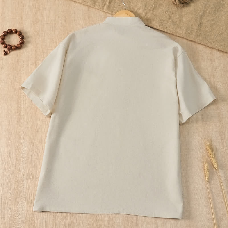 Buddha Stones Camisas de manga corta para hombre de estilo Tang casual de verano con cuello mandarín y bolsillo. - image 20