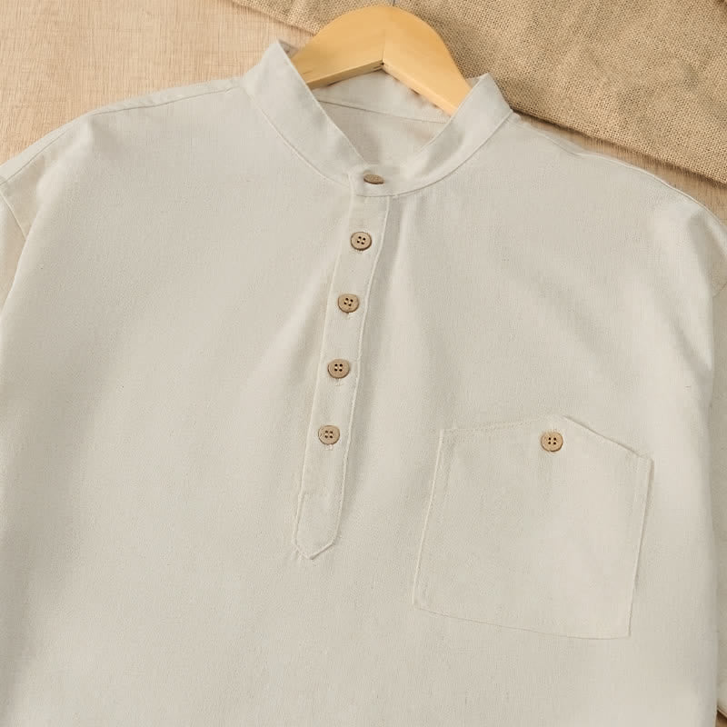 Buddha Stones Camisas de manga corta para hombre de estilo Tang casual de verano con cuello mandarín y bolsillo. - image 22