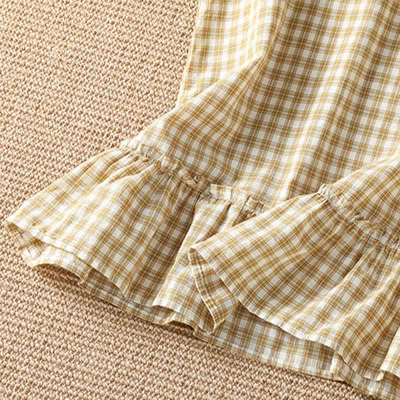 Buddha Stones Camiseta sin mangas de verano informal vintage con volantes y cuello en V a cuadros para mujer. - image 11