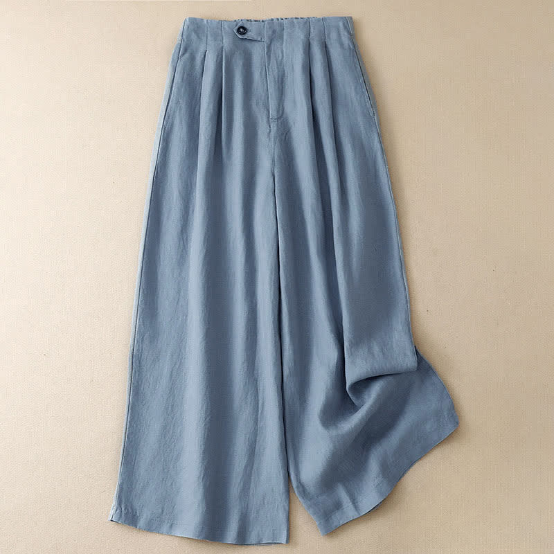 Buddha Stones Pantalones de verano informales minimalistas con botones, color liso, hasta el tobillo, para mujer, pierna ancha, con bolsillo. - Azul aciano - US8-10, UK/AU12-14, EU40-42 (2XL) - image 0