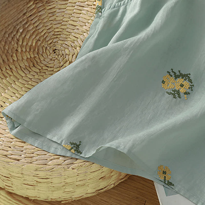 Buddha Stones Camiseta sin mangas de verano estilo Tang con cuello mandarín y bordado floral para mujer. - image 14
