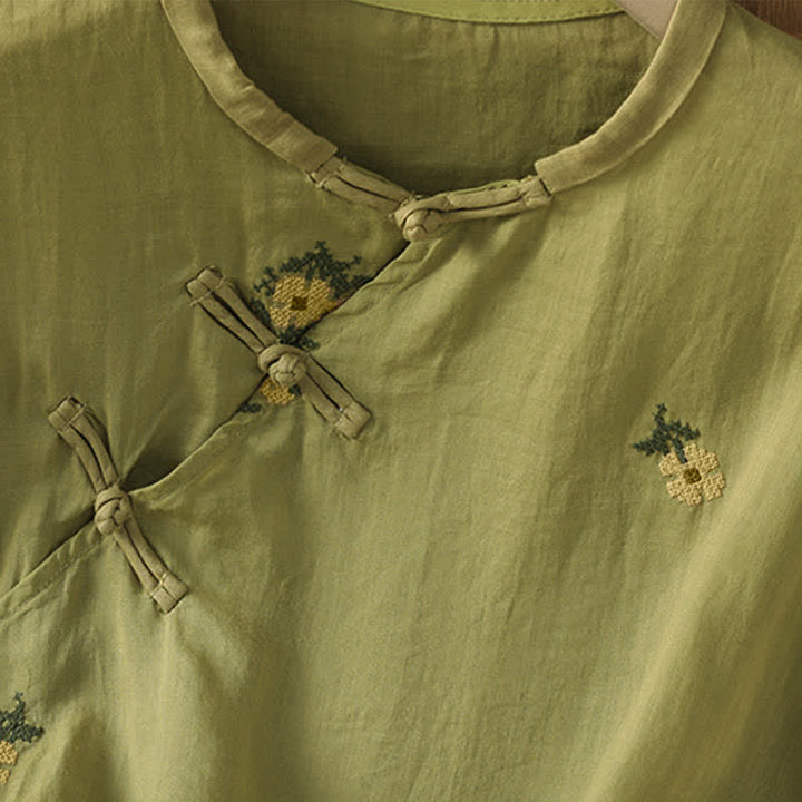 Buddha Stones Camiseta sin mangas de verano estilo Tang con cuello mandarín y bordado floral para mujer. - image 19