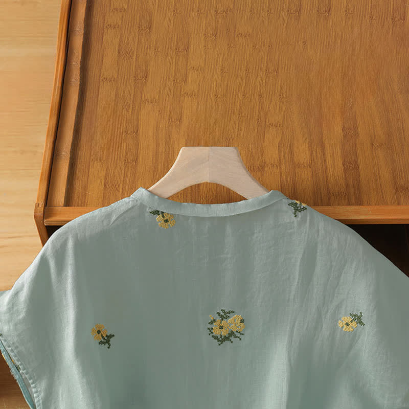 Buddha Stones Camiseta sin mangas de verano estilo Tang con cuello mandarín y bordado floral para mujer. - image 11