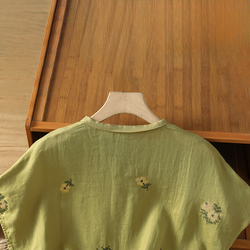 Buddha Stones Camiseta sin mangas de verano estilo Tang con cuello mandarín y bordado floral para mujer. - image 18