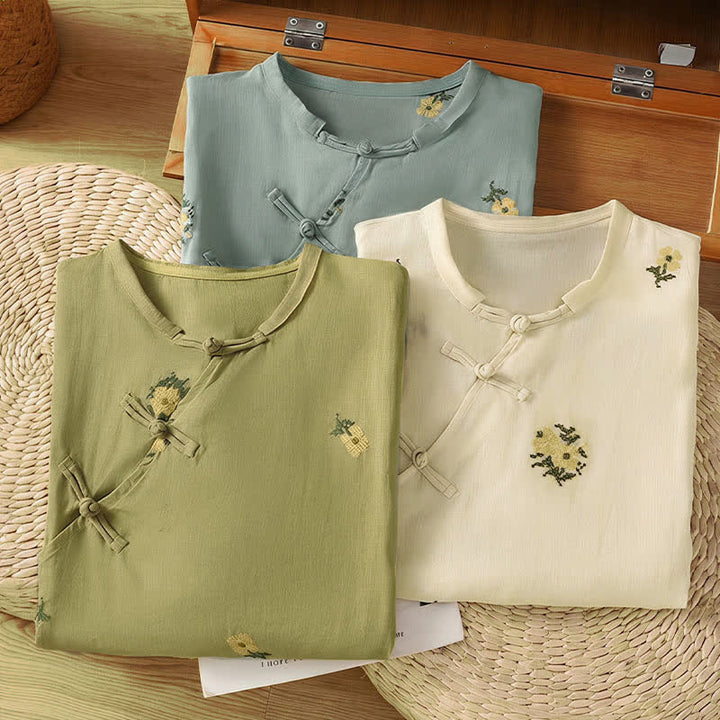 Buddha Stones Camiseta sin mangas de verano estilo Tang con cuello mandarín y bordado floral para mujer. - image 22