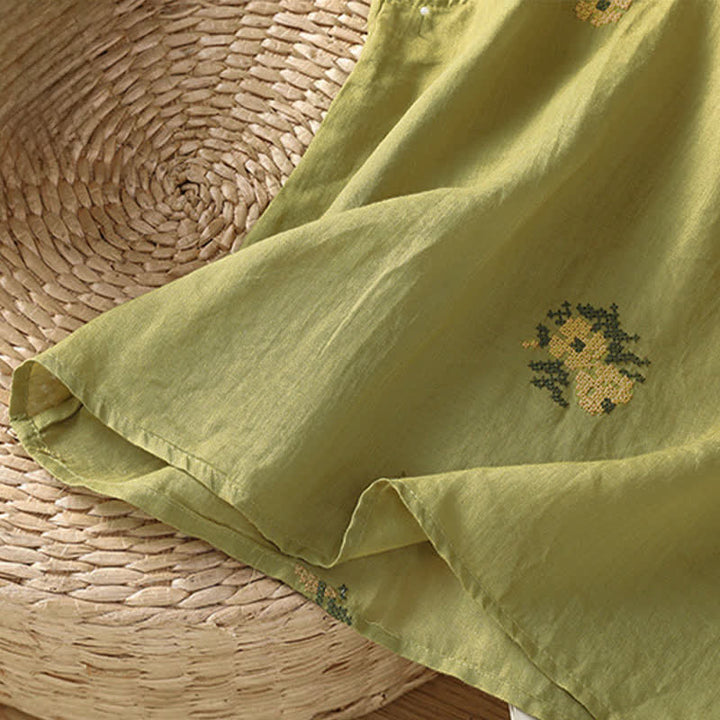 Buddha Stones Camiseta sin mangas de verano estilo Tang con cuello mandarín y bordado floral para mujer. - image 21