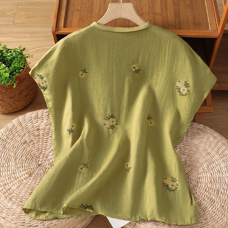 Buddha Stones Camiseta sin mangas de verano estilo Tang con cuello mandarín y bordado floral para mujer. - image 16