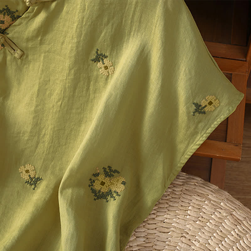 Buddha Stones Camiseta sin mangas de verano estilo Tang con cuello mandarín y bordado floral para mujer. - image 20