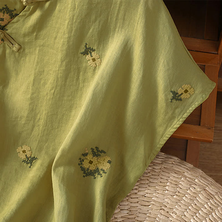 Buddha Stones Camiseta sin mangas de verano estilo Tang con cuello mandarín y bordado floral para mujer. - image 20