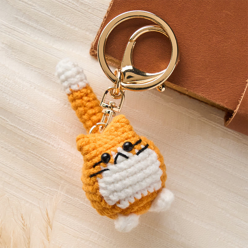 Buddha Stones Llaveros de ganchillo hechos a mano con forma de gato adorable. - Gato naranja - image 0