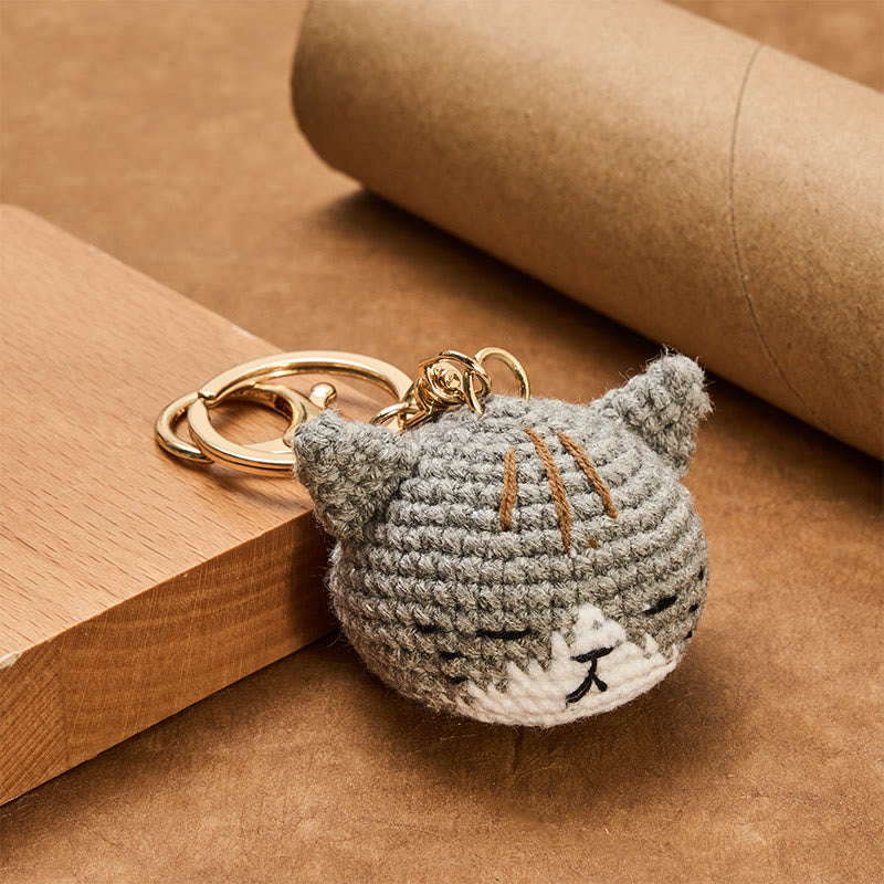 Buddha Stones Llaveros Harmony con forma de cabeza de gato, tejidos a mano con ganchillo. - image 5